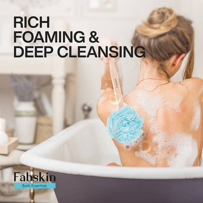 Image 4 of Fabskin Loofah Duo Pack - Bath Brush With Wooden Handle & Round Loofah - For Men & Women-Blue