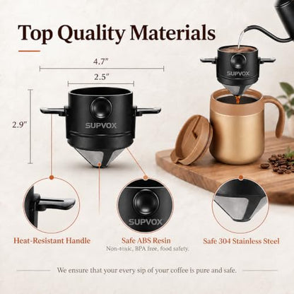 Image 3 of HASTHIP Filter Coffee Maker Food Grade Stainless Steel & Plastic Coffee Dripper Double Mesh Pour Over Coffee Filter 100% Paperless Maker Foldable to Fit Most Cup Keep Coffee Flavour