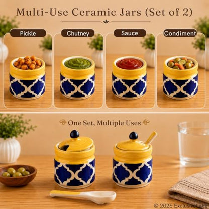 Image 4 of ExclusiveLane Moroccan Ceramic Pickle Jars with Spoon & Lid Set of 2