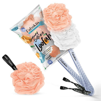 Image 1 of 1 Pc / Pack of 1 for the product Fabskin Loofah Duo Pack- Bath Brush With Long Handle & Round Loofah- For Men & Women- Peach & White