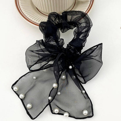Image 5 of Majestique Pearl Bow Scrunchies Net Ponytail Holder, Stretchable Rubber Band Hair Accessories -1 Pc