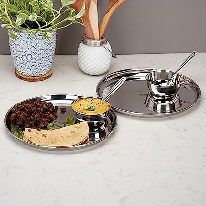 Image 3 of Sumeet plain Stainless Steel Heavy Gauge Mirror Finish Dinner set of 6 Pcs (2 Plate, 2 Bowl/Wati, 2 Spoon), Silver