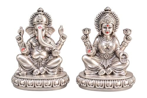 Image 5 of Gold Art India Lakshmi Ganesha Idol 999 Silver Plated | Laxmi Ganesh Ji Murti for Diwali Pooja, Home Mandir, Office & Gifting | Ganpati Laxmi Idol Set with Premium Gift Box