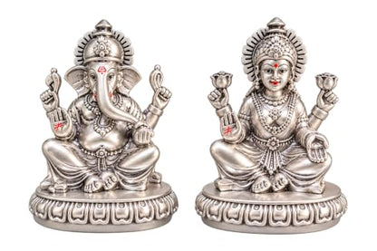 Image 5 of Gold Art India Lakshmi Ganesha Idol 999 Silver Plated | Laxmi Ganesh Ji Murti for Diwali Pooja, Home Mandir, Office & Gifting | Ganpati Laxmi Idol Set with Premium Gift Box