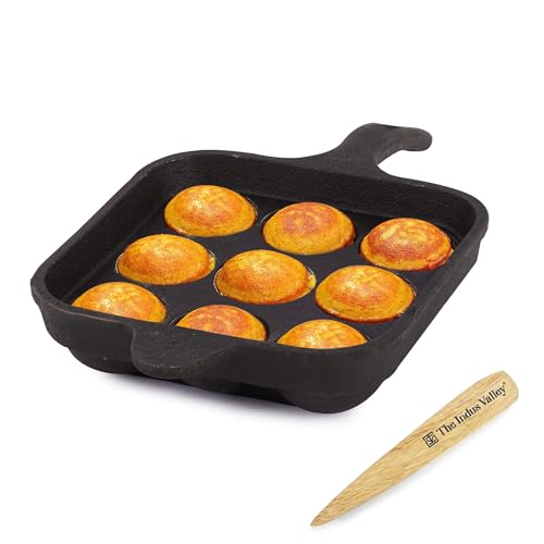 Image 6 of Square Paniyaram Pan / 9 Pit / 7.1 Inch + Spatula for the product The Indus Valley Cast Iron Paniyaram Pan