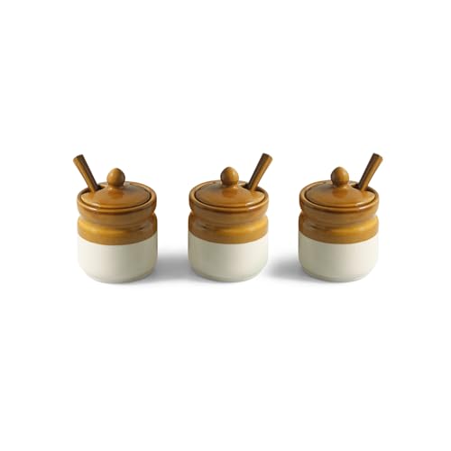 Image 4 of ExclusiveLane Barni Tales Ceramic Pickle Jars with Spoon & Wooden Holder Set of 3 270 ml
