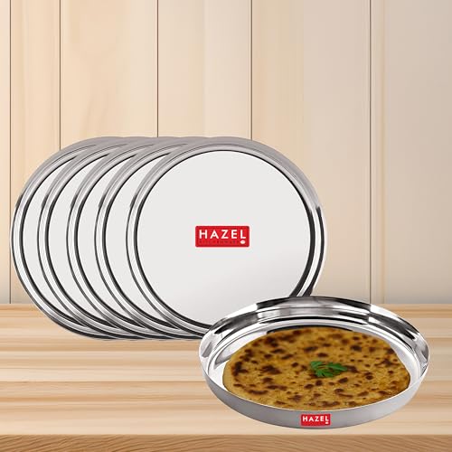 Image 5 of HAZEL Stainless Steel Plates Set 28 cm Mirror Finish Thali Set