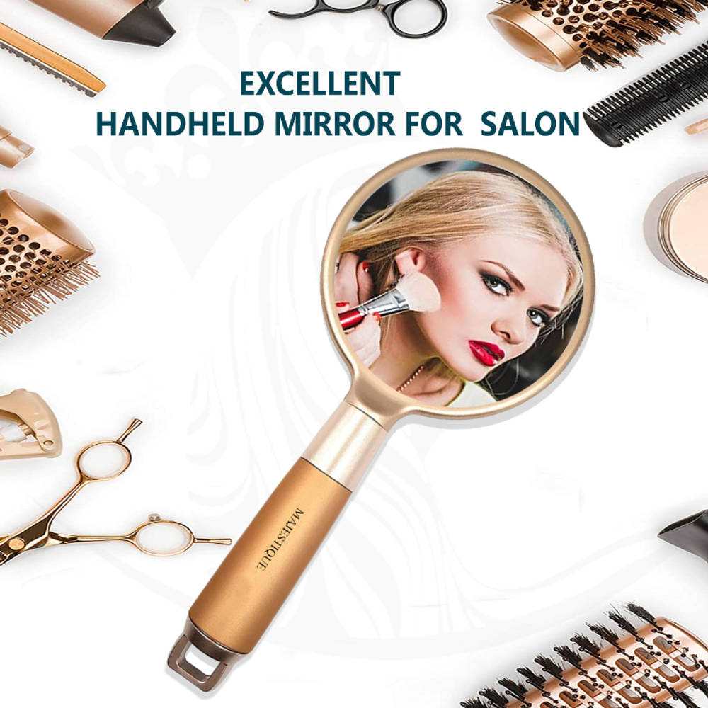 Image 6 of Majestique Handle Mirror for Makeup - Gold Finesse 8 Inch for Travel for Men and Women