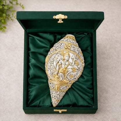 Image 1 of Default Title for the product Dev Aastha Gold & 999 Silver Plated Hanuman Shankh Showpiece Conch Shell - 4.6 Inch
