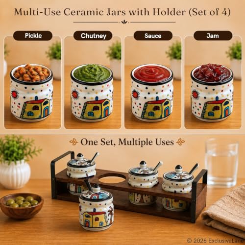 Image 4 of ExclusiveLane The Hut Ceramic Pickle Jars Set of 4 280 ml