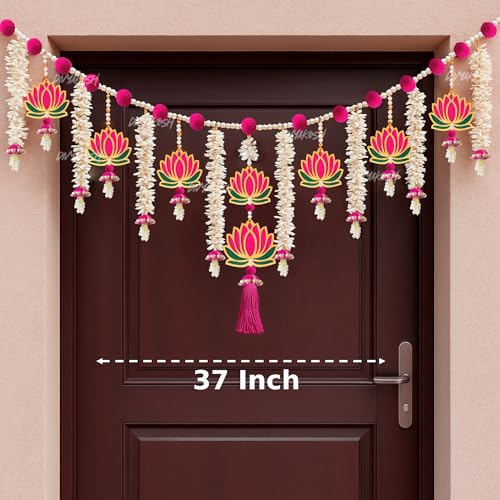 Image 4 of Divyakosh Wooden MDF Lotus Handmade Door Bandarwal Toran (Both Side Lotus) -Diwali Ganesh Pooja New Year Inauguration Wedding Festival Home Decor, 37Inches
