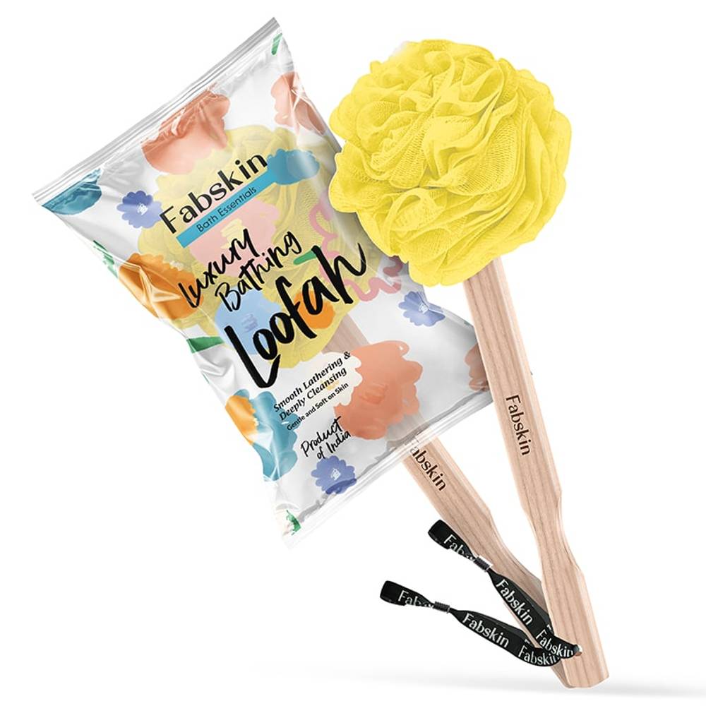 Image 1 of 1 Pc / Pack of 1 for the product Fabskin Bath Brush Loofah For Men & Women With Wooden Handle Yellow
