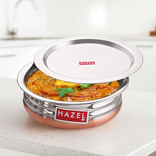 Image 6 of HAZEL Copper Bottom Uruli with Lid Stainless Steel Biryani Cooking and Serving Pot Set of 4