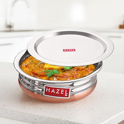 Image 6 of HAZEL Copper Bottom Uruli with Lid Stainless Steel Biryani Cooking and Serving Pot Set of 4