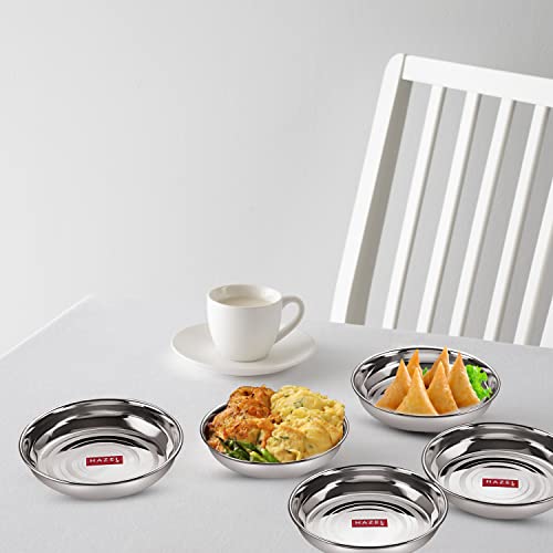 Image 3 of HAZEL Steel Multipurpose Snacks Serving Plate Set 300 ML Set of 6