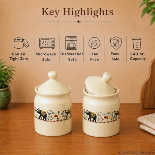Image 4 of ExclusiveLane Elephant Motif Ceramic Pickle Jars with Lid Set of 2 540 ml