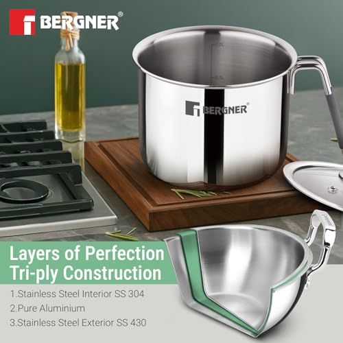 Image 7 of BERGNER Argent Triply Stainless Steel Milk Boiler with Glass Lid