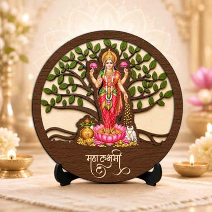 Image 2 of Lakshmi Maa Wooden Idol with Stand for Home Temple, Puja Room, Office Desk & Indoor Mandir Decor - 5x5 Inch