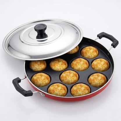 Image 1 of Default Title for the product Vipron Non-Stick Appam Maker & Paniyaram Pan, 12 Cavity Appam Patra with Stainless Steel Lid