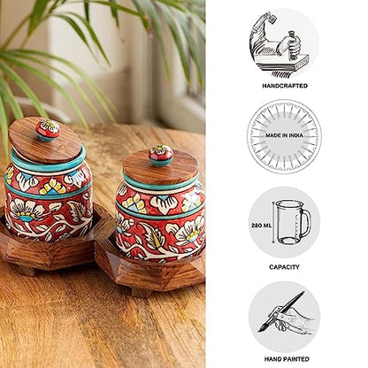 Image 7 of ExclusiveLane Mughal Floral Ceramic Containers with Lid & Tray Set of 2 440 ML