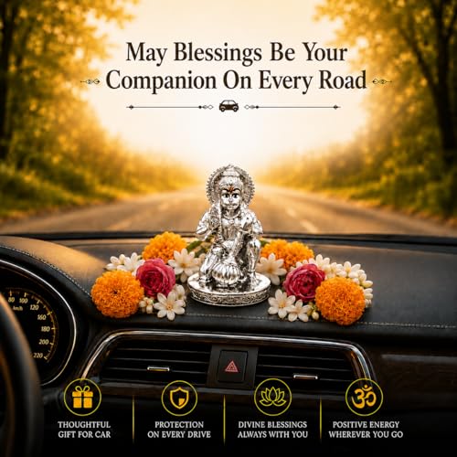Image 3 of Dev Aastha Silver Plated Hanuman Idol for Car Dashboard and Home Decor – 2.75 Inch
