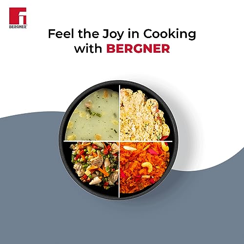 Image 7 of BERGNER Hitech-Peek Triply Stainless Steel Tasla/Tasra Kadai with Steel Lid, 22 cm, Non Stick Performance Coating, Induction Bottom, Gas Ready, Metal Spatula Friendly