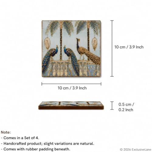Image 6 of ExclusiveLane Peacock Courtyard Wooden Coaster Set (Set of 4)