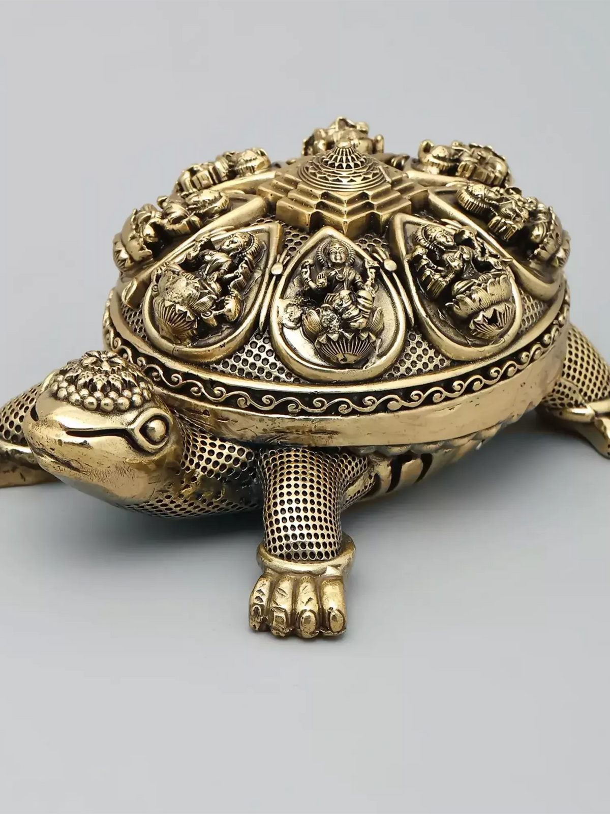 Image 7 of Ishwar Arts 6" Vastu Small Tortoise with Ashtalakshmi and Yantra on Top Superfine Brass Statue