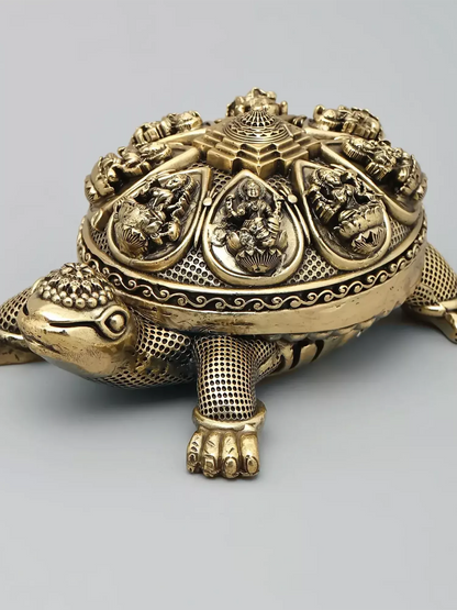 Image 7 of Ishwar Arts 6" Vastu Small Tortoise with Ashtalakshmi and Yantra on Top Superfine Brass Statue