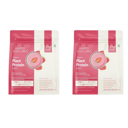 Image 1 of 505 gm / Pack of 2 for the product Happy Cultures 24g Tastiest Plant Protein Mahabaleshwar Strawberry & Almond Chunk