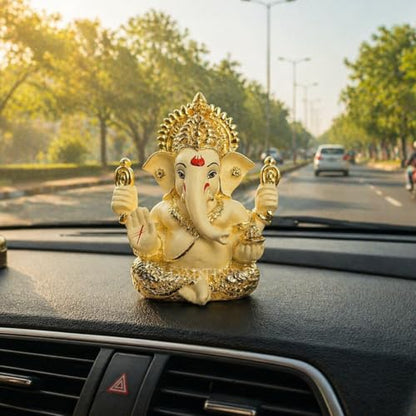 Image 17 of MUKUT4HANDGOLDOFFWHITE for the product Gold Art India Ceramic Ganesh Idol