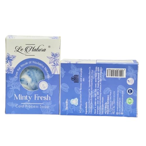 Image 2 of Naulakha Naturals Cold Pressed Minty Fresh Soap – Handmade, Natural & Organic Bath Bar with Fresh mint Oil | Chemical-Free, Skin Refreshing & Cooling Effect – (Pack of 2) 100g