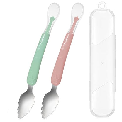 Image 1 of Default Title for the product TONY STARK Baby Double Side Head 2 in 1 Silicone Food Spoon with Stainless Steel Fruit Scraper and Travel Case
