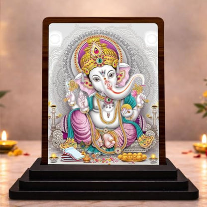 Image 1 of Default Title for the product HD Printed Lord Ganesha Wooden Idol 4x5 Inch Festive Worship Spiritual Showpiece