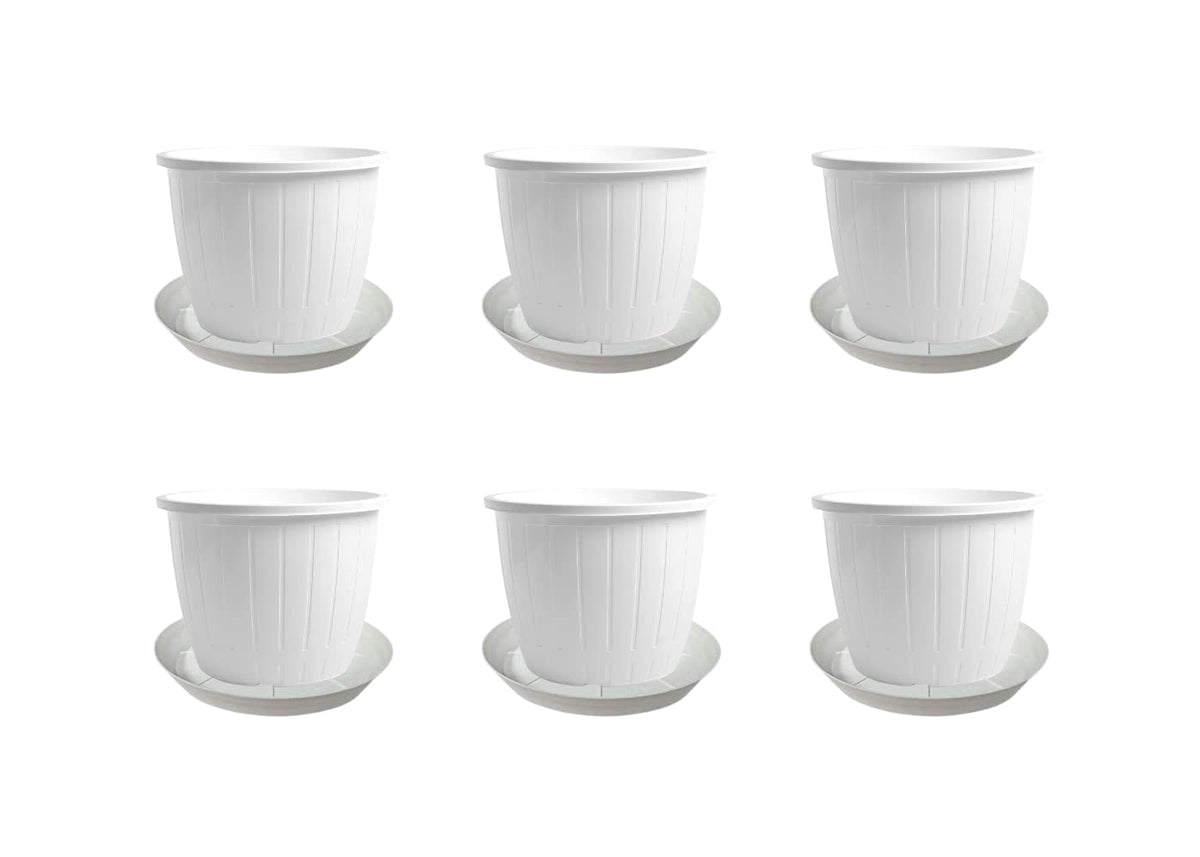 Image 2 of Go Hooked Go HookedPlastic Duro Flower Pot for Gardening, Indoor/Outdoor Planter-White (8 Inch)(Pack of 6 with Tray)