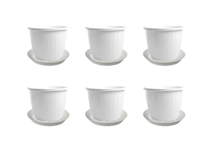 Image 2 of Go Hooked Go HookedPlastic Duro Flower Pot for Gardening, Indoor/Outdoor Planter-White (8 Inch)(Pack of 6 with Tray)