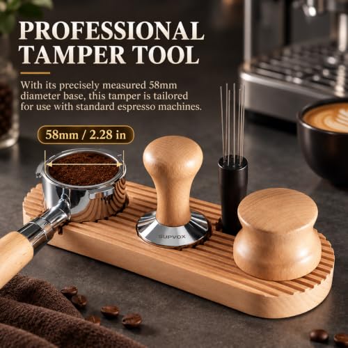 Image 6 of Supvox Coffee Tamper 58mm with SUS Heavy Duty Base and Wooden Handle