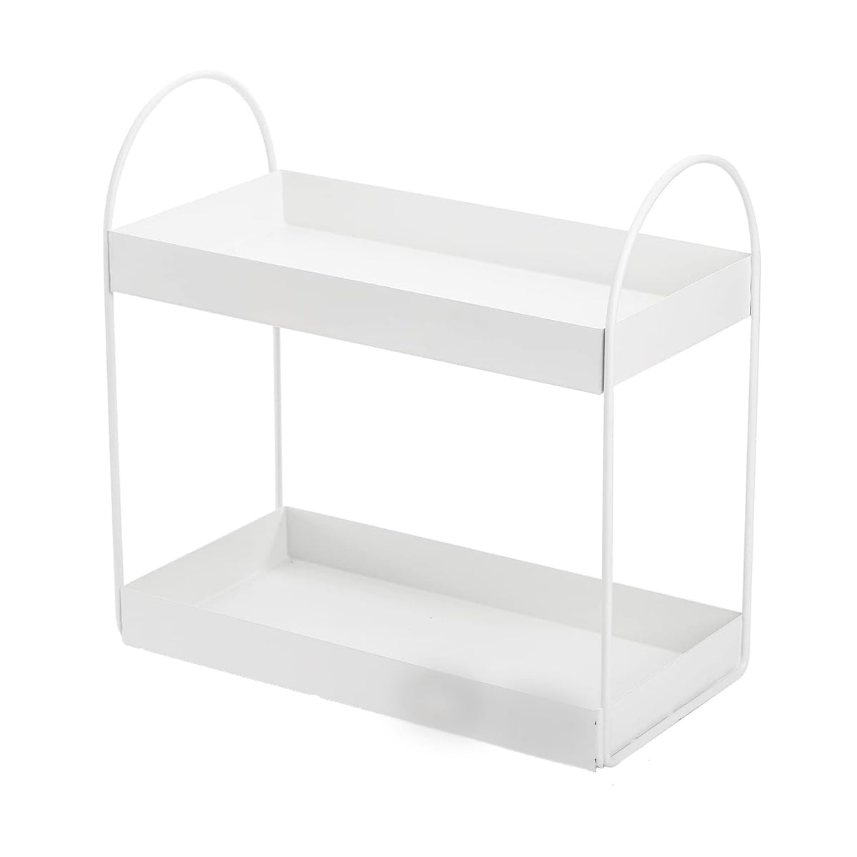 Image 7 of Go Hooked 2-Tier Standing Rack Bathroom Countertop Organizer Vanity Tray Cosmetic Makeup Storage Kitchen Spice Rack Standing Shelf (White, Metal, Pack of 1)