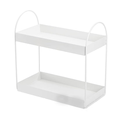 Image 7 of Go Hooked 2-Tier Standing Rack Bathroom Countertop Organizer Vanity Tray Cosmetic Makeup Storage Kitchen Spice Rack Standing Shelf (White, Metal, Pack of 1)