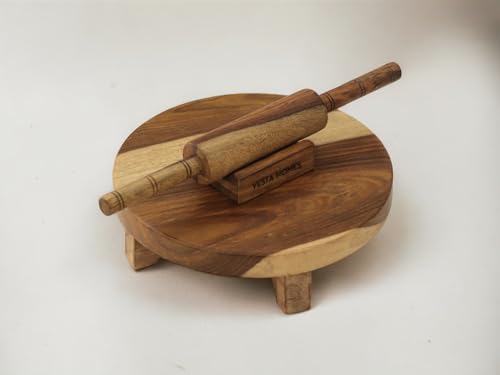 Image 7 of Vesta Homes Wooden Chakla Belan Set for Kitchen | 10 * 10 * 3, 13 * 1.75 Inches