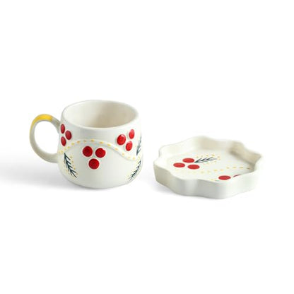 Image 4 of ExclusiveLane Sunbeam Bloom Hand-Painted Ceramic Tea Cup with Saucer Set of 2