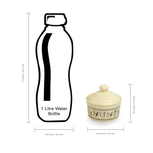 Image 7 of ExclusiveLane Warli Village Tales Ceramic Pickle Jars Set of 2 with Iron Holder 160 ml