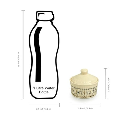 Image 7 of ExclusiveLane Warli Village Tales Ceramic Pickle Jars Set of 2 with Iron Holder 160 ml