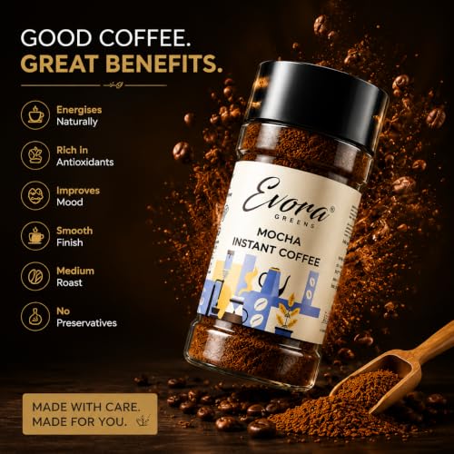 Image 3 of EVORA Greens 100gm Instant Coffee Powder | Mocha Flavour | Coffee with Arabica & Robusta Blend - Medium Roast | Make 50 Cups