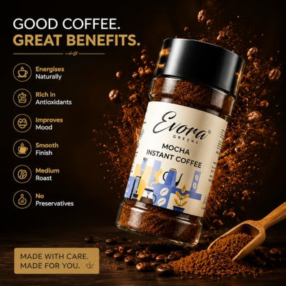 Image 3 of EVORA Greens 100gm Instant Coffee Powder | Mocha Flavour | Coffee with Arabica & Robusta Blend - Medium Roast | Make 50 Cups