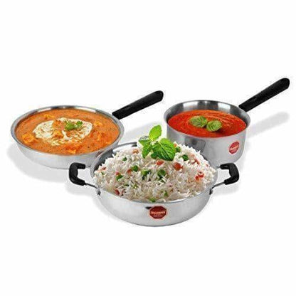 Image 1 of Stainless Steel Induction Cookware  Sauce Pan +Kadhai + Fry Pan - Set of 3
