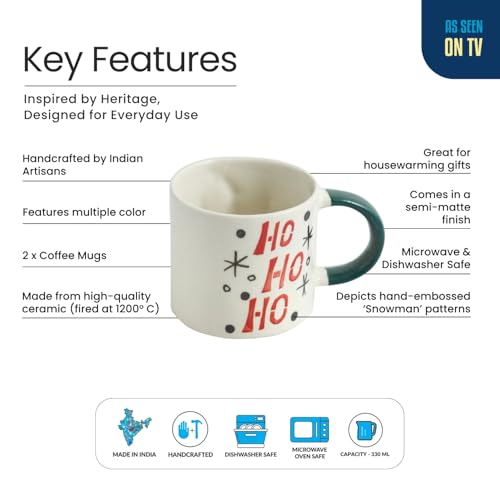 Image 5 of ExclusiveLane Christmas Charm Hand-Embossed Ceramic Coffee Mug Set of 2, 330 ML