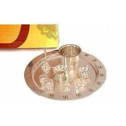 Image 2 of Silver Plated OM Pooja Thali 1 Set 8 Pcs