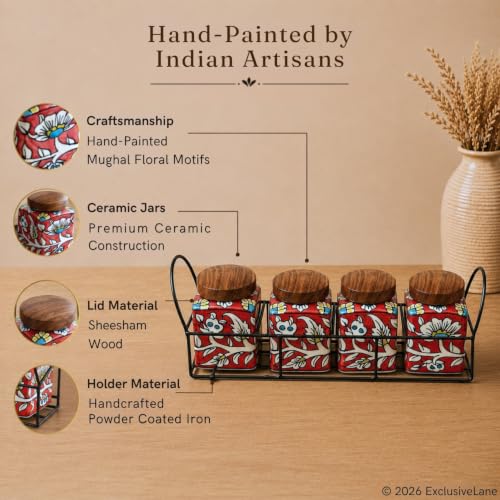 Image 2 of ExclusiveLane Mughal Cuboidal Airtight Ceramic Jars for Kitchen Storage (Set of 4, 240 ml)
