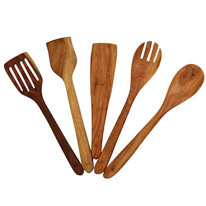Image 1 of Default Title for the product Vesta Homes Neem Wood Spoon/Compact Flip/Spatula/Ladle for Cooking Dosa/Roti/Chapati | Kitchen Tools | No Harmful Polish | Naturally Non-Stick | Handmade | Height- 12inch (Set of 5)